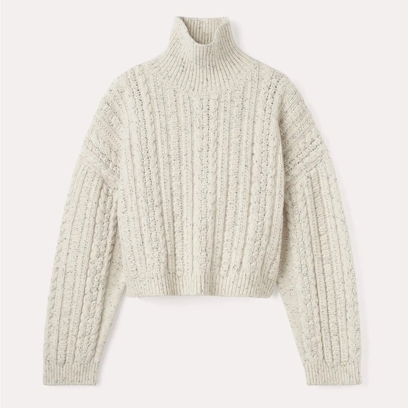 Toteme Sweaters - Toteme Cropped Cable Knit Turtleneck Sweater Off White Cream Chunky Quiet Luxury